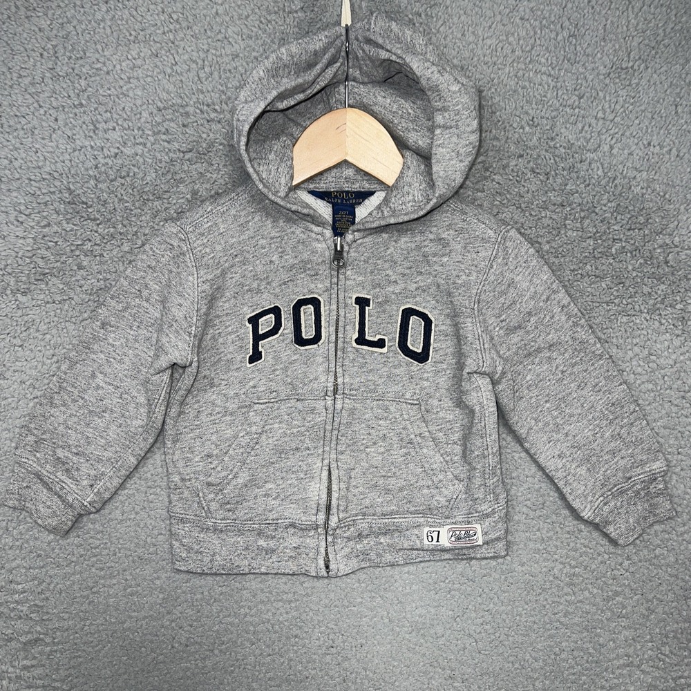 Polo Ralph Lauren Hoodie Youth Sz 2T Gray Spell Out Logo Full Zip Sweatshirt